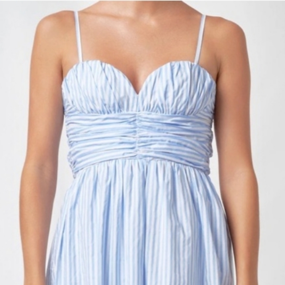 English Factory Blue White Stripped Midi Dress - Picture 2 of 6